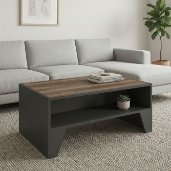 Chester Megapap melamine coffee table in anthracite - walnut color 93,6x60x40cm.