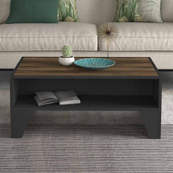 Chester Megapap melamine coffee table in anthracite - walnut color 93,6x60x40cm.