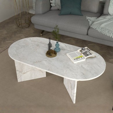 Cortado Megapap melamine coffee table in white marble effect color 120x60x39.6cm.