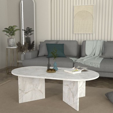 Cortado Megapap melamine coffee table in white marble effect color 120x60x39.6cm.