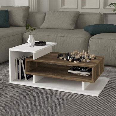 Flynn Megapap melamine coffee table in white - walnut color 90x50x35cm.
