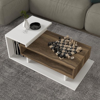 Flynn Megapap melamine coffee table in white - walnut color 90x50x35cm.