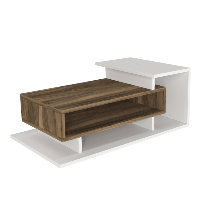 Flynn Megapap melamine coffee table in white - walnut color 90x50x35cm.