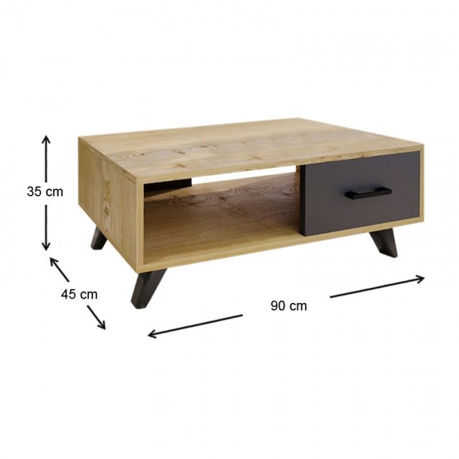 Gilbert Megapap melamine coffee table in sapphire oak - anthracite color 90x45x35cm.