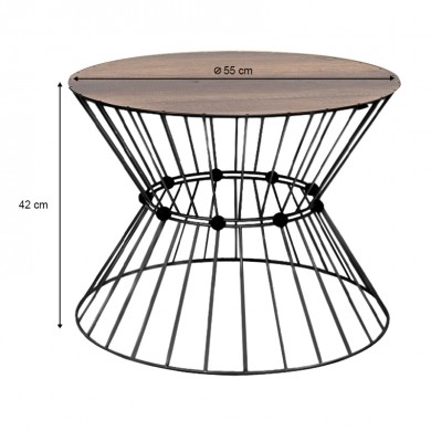 Girene Megapap metal - MDF coffee table in black - walnut Ø55x42cm.