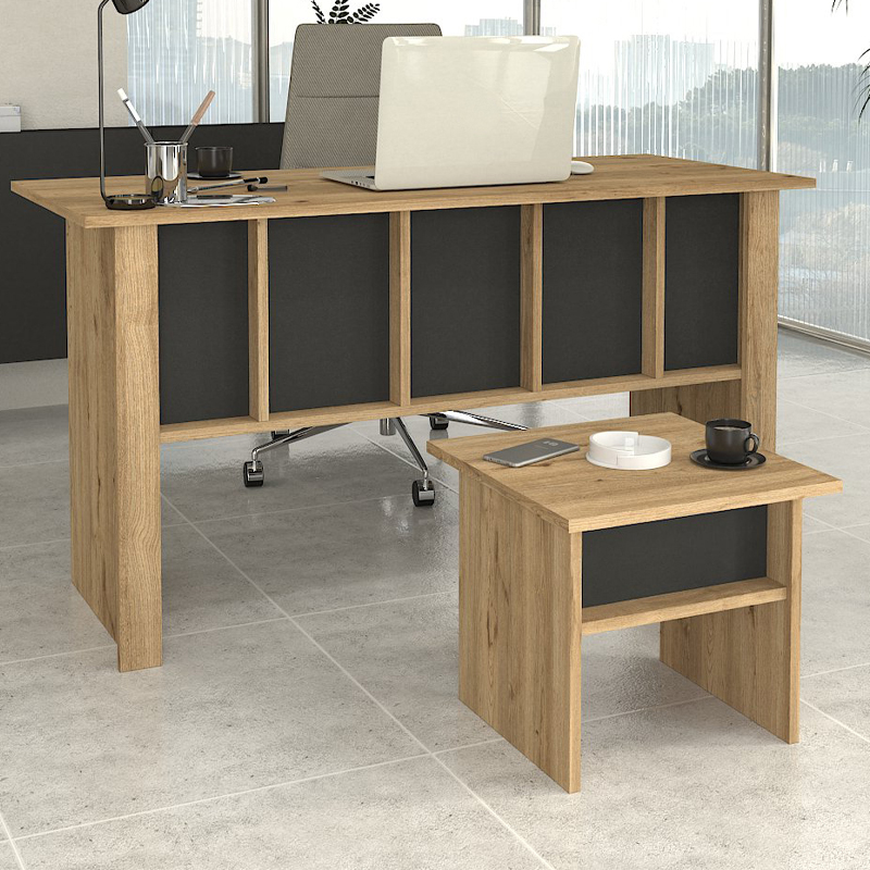 Nika Megapap melamine coffee - office table in sepet oak - anthracite color 45x45x40cm.