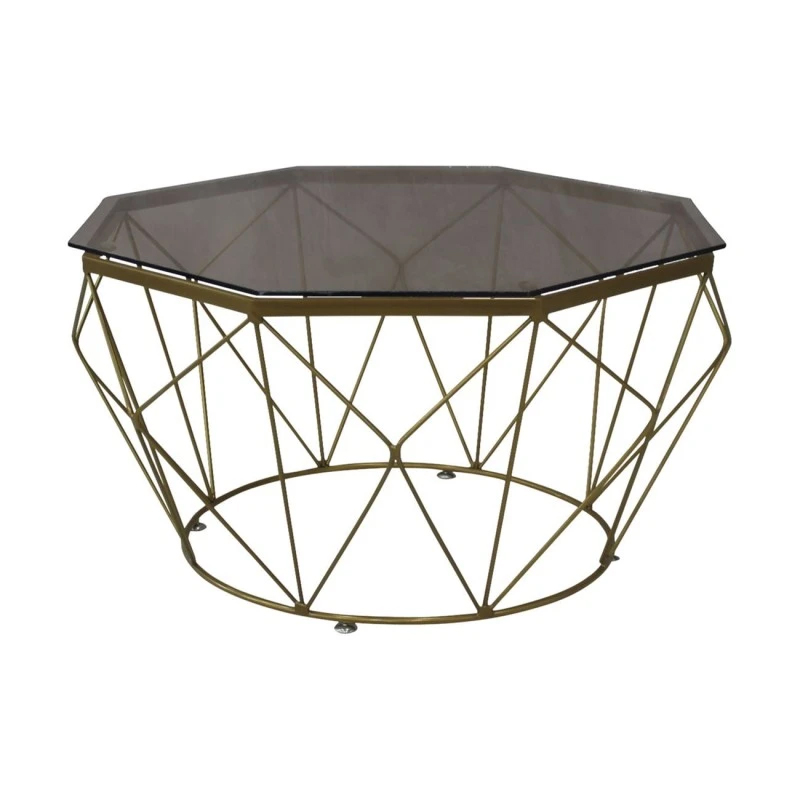 GRID Coffee Table D.87cm Metal Gold Paint/Glass