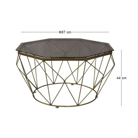 GRID Coffee Table D.87cm Metal Gold Paint/Glass