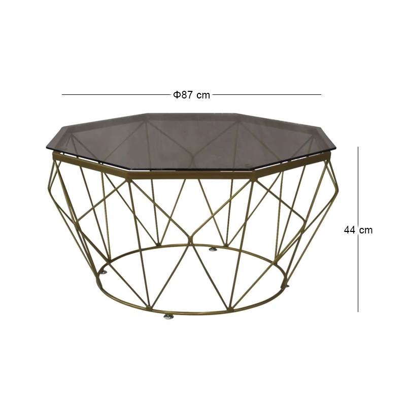 GRID Coffee Table D.87cm Metal Gold Paint/Glass