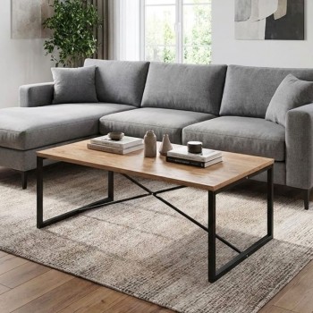 Harte Megapap metal - melamine coffe table in pine oak color 100x55x42cm.