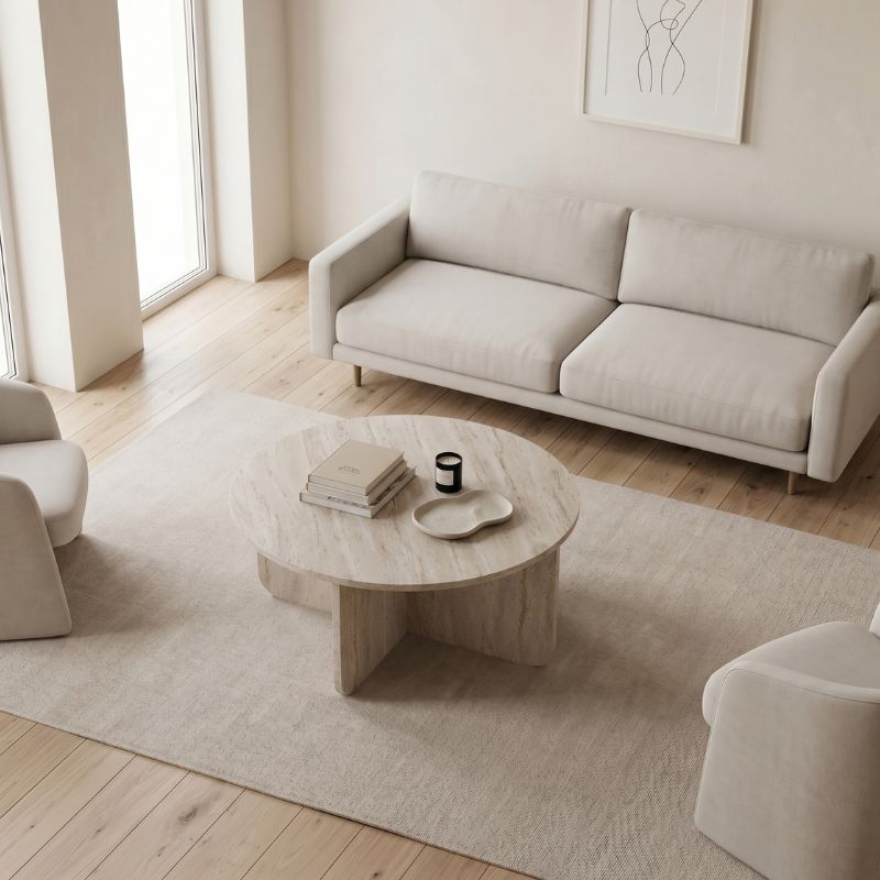 Hillary Megapap melamine coffee table in travertine color Ø80x38cm.