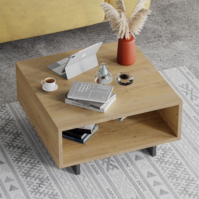 Hola Megapap melamine coffee table in oak-anthracite color 60x60x32cm.