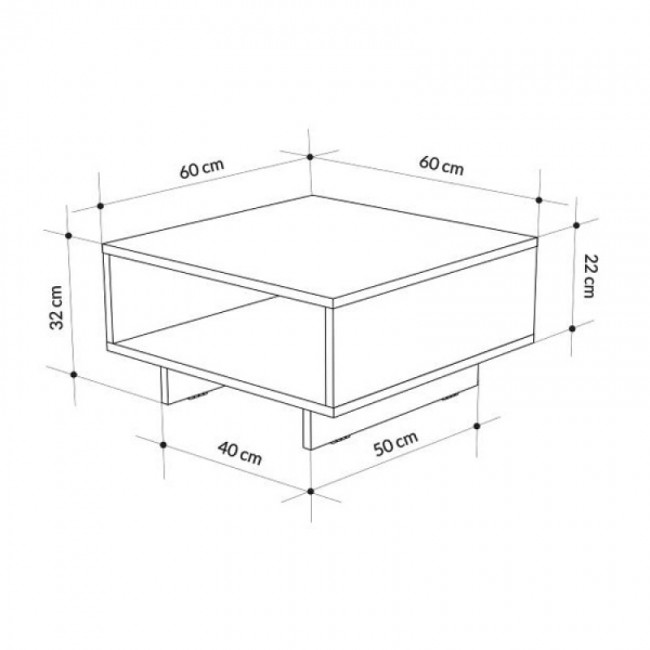 Τραπεζάκι σαλονιού Hola Megapap χρώμα φυσικό οξιάς - ανθρακί 60x60x32εκ.