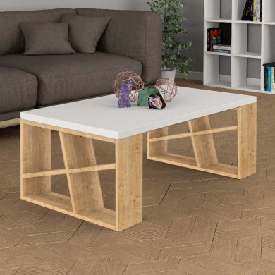 Honey Megapap melamine coffee table in oak - white color 105x60x40cm.