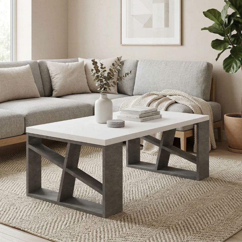 Honey Megapap melamine coffee table in retro grey - white color 105x60x40cm.