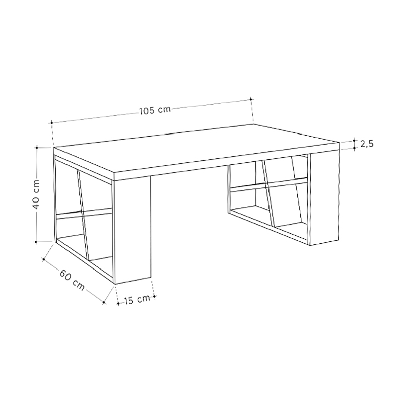 Honey Megapap melamine coffee table in retro grey - white color 105x60x40cm.