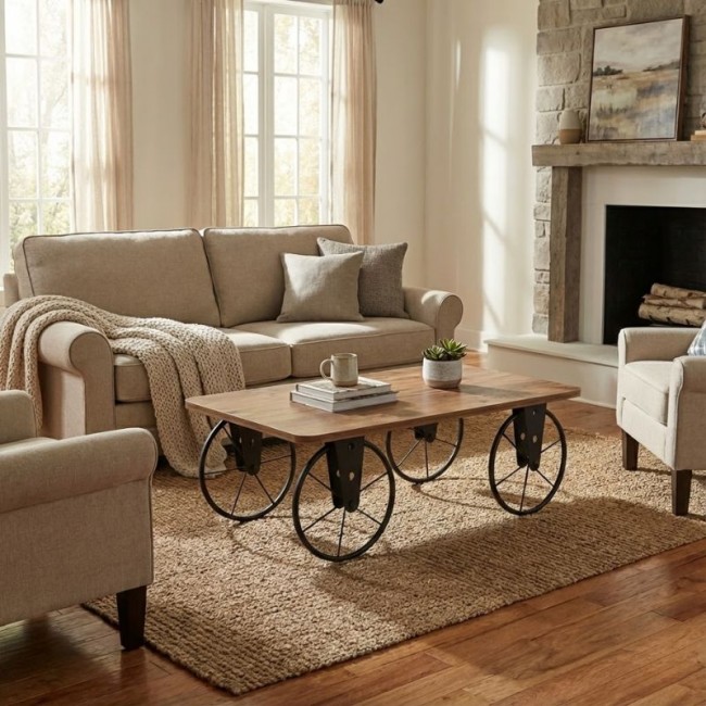 Jemmy Megapap Mdf/metallic coffee table in acacia color 90x55x33cm.