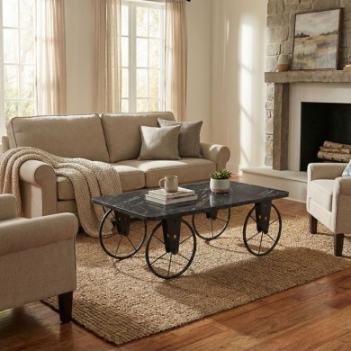 Jemmy Megapap Mdf/metallic coffee table in black marble effect color 90x55x33cm.