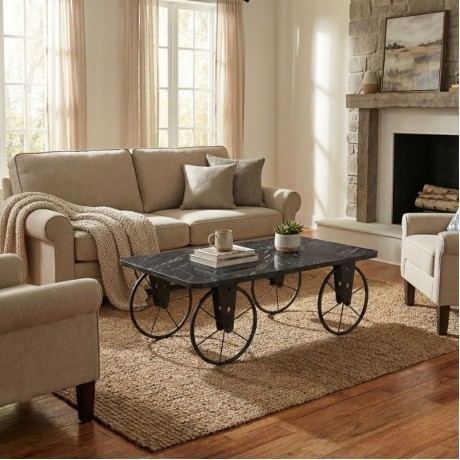 Jemmy Megapap Mdf/metallic coffee table in black marble effect color 90x55x33cm.