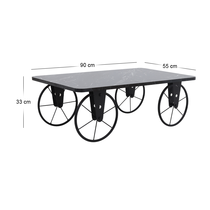 Jemmy Megapap Mdf/metallic coffee table in black marble effect color 90x55x33cm.