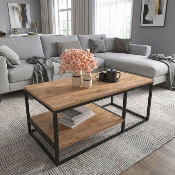 Kane Megapap metal - melamine coffe table in pine oak color 106x50x42cm.