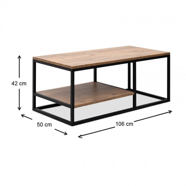 Kane Megapap metal - melamine coffe table in pine oak color 106x50x42cm.