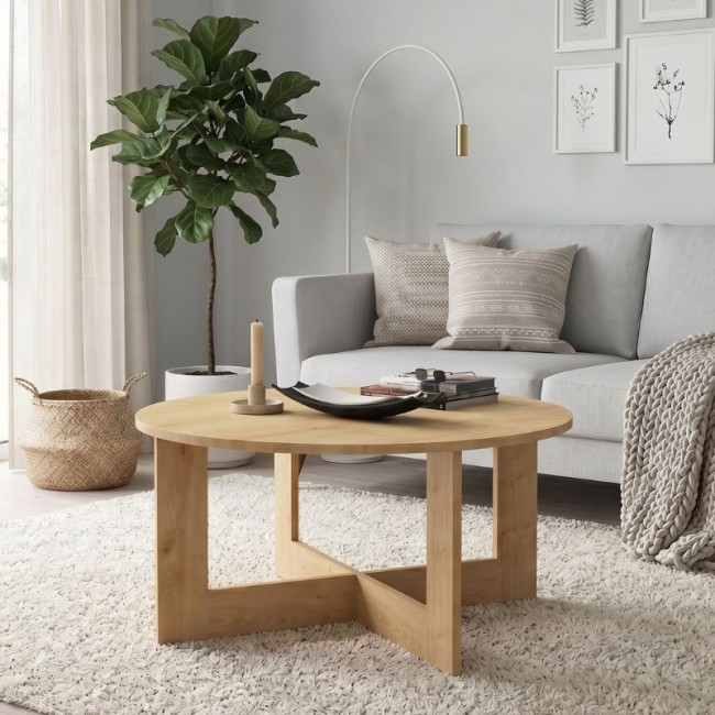 Kati Megapap melamine coffee table in oak color Ø80x42cm.