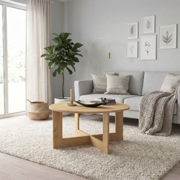 Τραπεζάκι σαλονιού Kati Megapap χρώμα φυσικό οξιάς Ø80x42εκ.