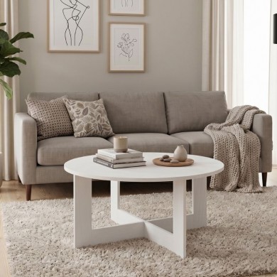 Τραπεζάκι σαλονιού Kati Megapap χρώμα λευκό Ø80x42εκ.