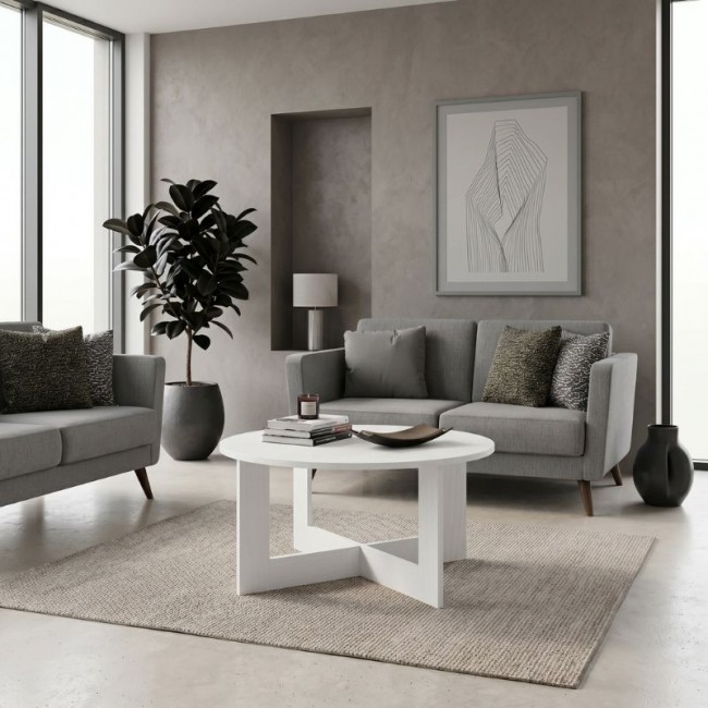 Τραπεζάκι σαλονιού Kati Megapap χρώμα λευκό Ø80x42εκ.