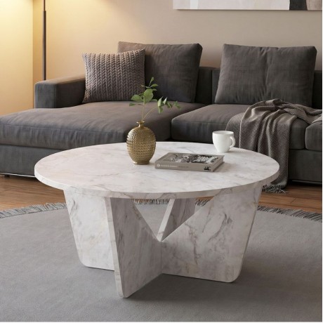 Lagerta Megapap melamine coffee table in white marble effect color Ø75x35cm.