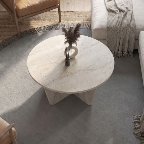 Τραπεζάκι σαλονιού Lagerta Megapap χρώμα travertine Ø75x35εκ.