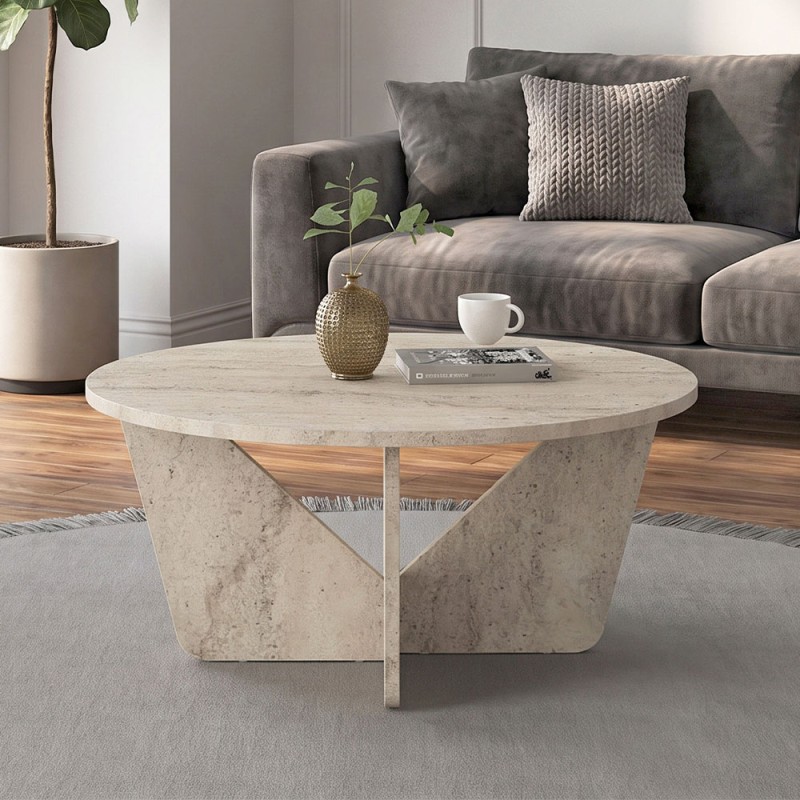 Τραπεζάκι σαλονιού Lagerta Megapap χρώμα travertine Ø75x35εκ.