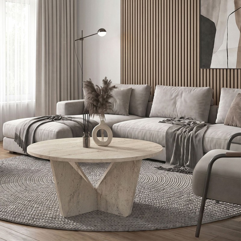 Τραπεζάκι σαλονιού Lagerta Megapap χρώμα travertine Ø75x35εκ.