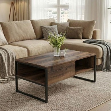 Lawrence Megapap melamine coffe table in smoked walnut color 106x50x42cm.