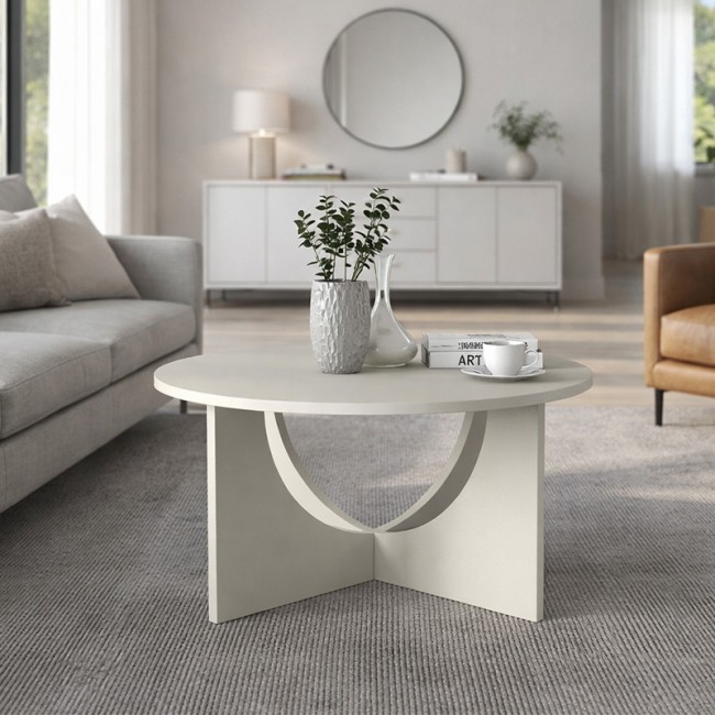 Τραπεζάκι σαλονιού Lemmar Megapap χρώμα sandstone Ø75x36,8εκ.