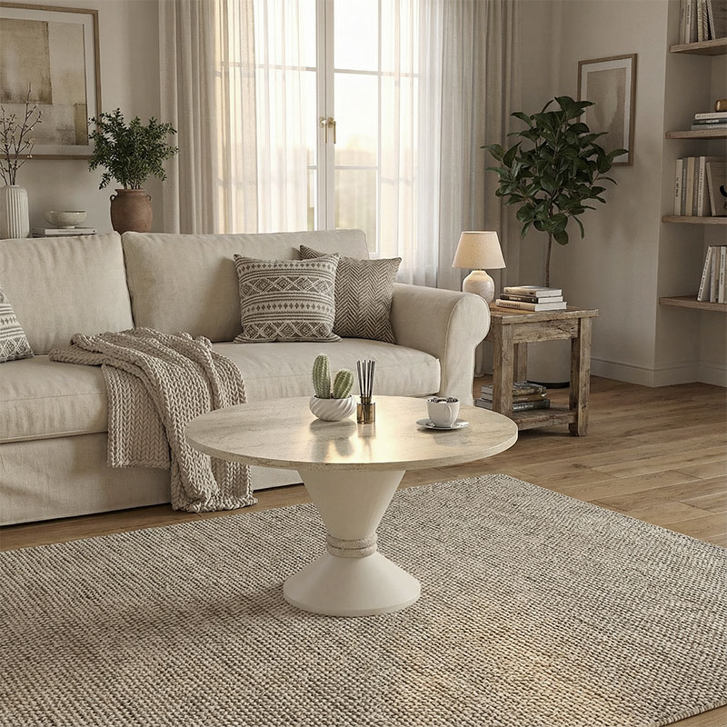 Lepper Megapap melamine coffee table in travertine - sandstone color Ø75x39.8cm.