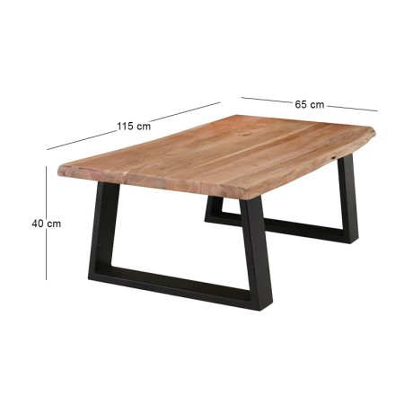 LIZARD Slim Coffee Table 115x65 Acacia Natural Finish (Black Paint)