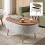 Luno Megapap melamine - teddy fabric coffee table in white - pine oak color 90x60x45cm.
