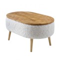 Τραπεζάκι σαλονιού Luno Megapap ύφασμα teddy χρώμα λευκό - pine oak 90x60x45εκ.