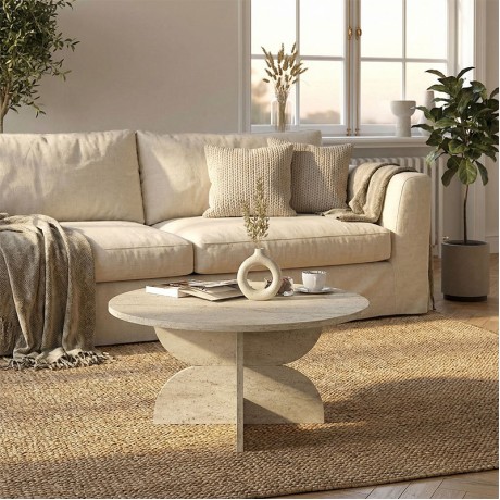 Mara Megapap melamine coffee table in travertine color Ø75x36.8cm.