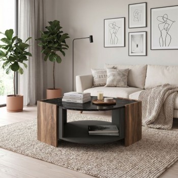 Τραπεζάκι σαλονιού Marbel Megapap χρώμα καρυδί - μαύρο εφέ μαρμάρου 75x75x40εκ.