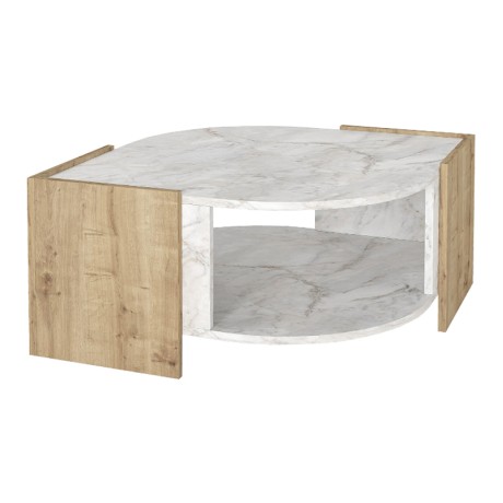 Marbel Megapap melamine coffee table in sapphire oak - white marble effect color 75x75x40cm.