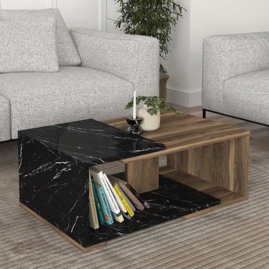 Mareta Megapap melamine coffee table in black marble - walnut color 81,8x50x35cm.
