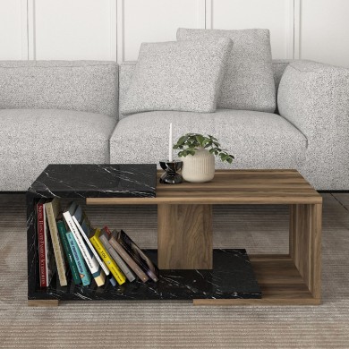 Mareta Megapap melamine coffee table in black marble - walnut color 81,8x50x35cm.