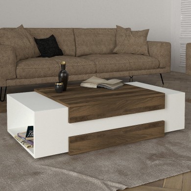 Nora Megapap melamine coffee table in white - walnut color 110x60,6x31cm.