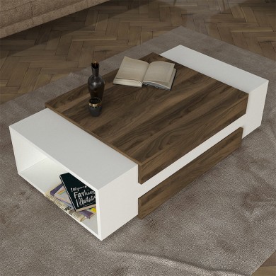 Nora Megapap melamine coffee table in white - walnut color 110x60,6x31cm.