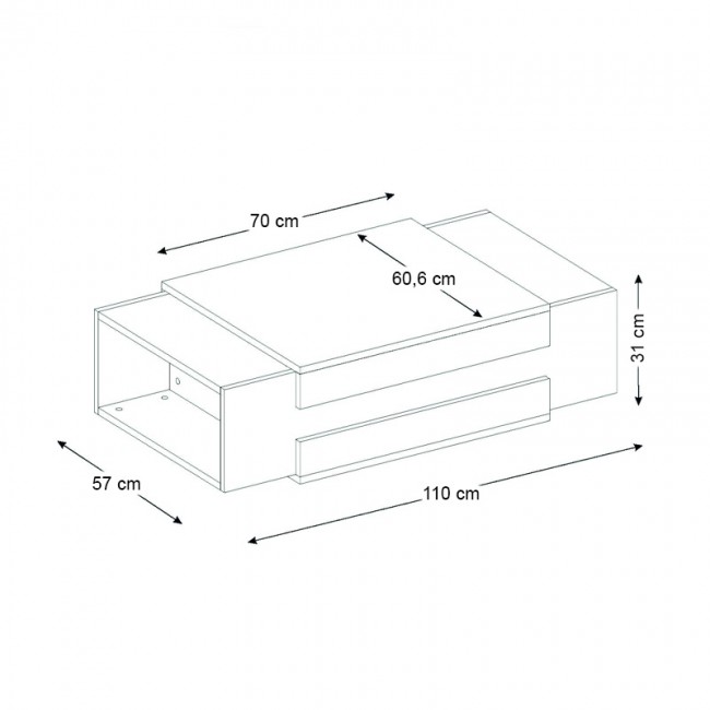 Nora Megapap melamine coffee table in white - walnut color 110x60,6x31cm.