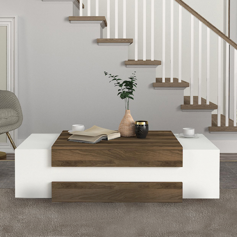 Nora Megapap melamine coffee table in white - walnut color 110x60,6x31cm.