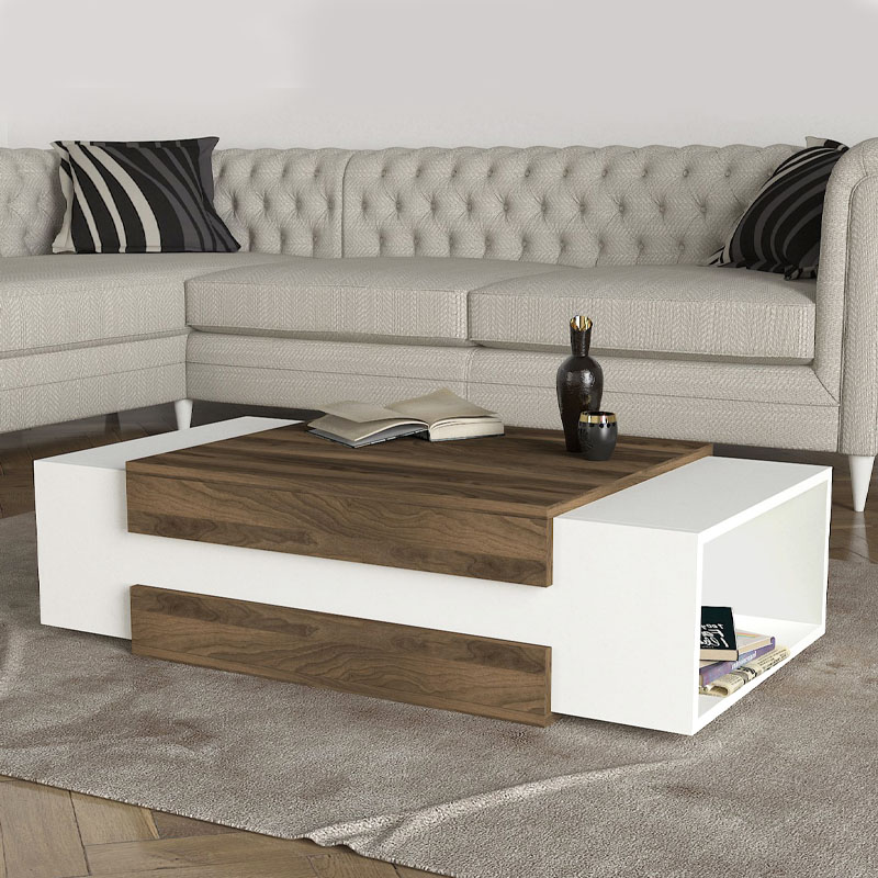 Nora Megapap melamine coffee table in white - walnut color 110x60,6x31cm.